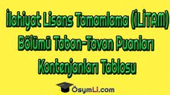 2020 İlahiyat Lisans Tamamlama Taban-Tavan Puanları